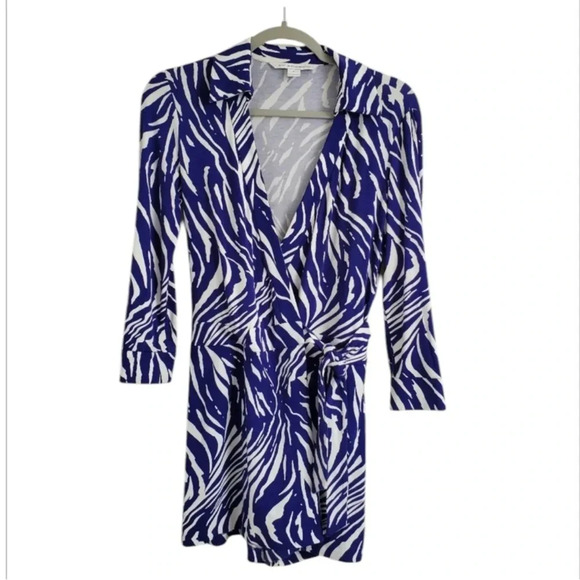 DVF Diane Von Furstenberg Celeste wrap romper purple white animal print Size 6 - Picture 2 of 9